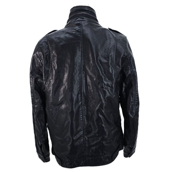 Levis Black Sherpa Lined Vegan Leather Moto Aviator Jacket Men Size Small - Picture 6 of 9